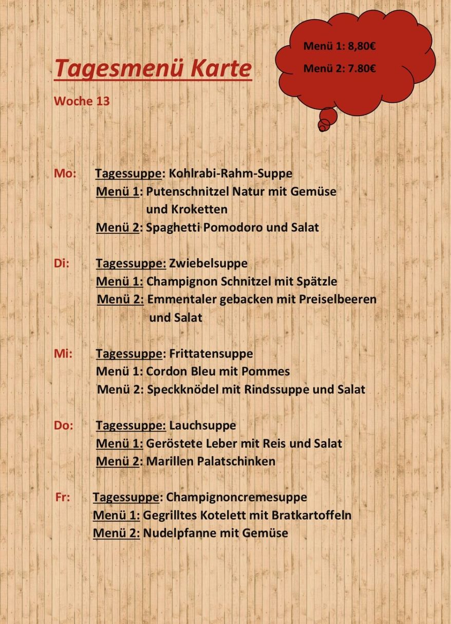 Tageskarte Menü